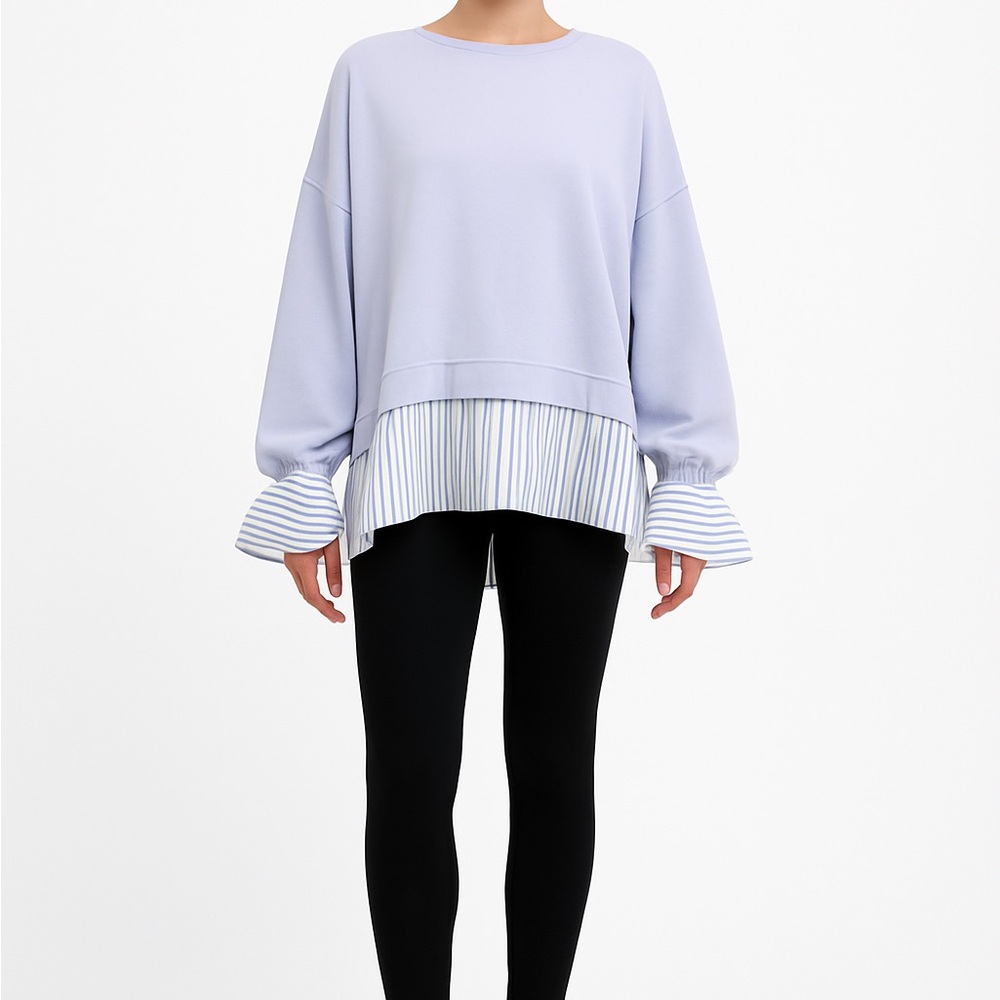 Lavender Layered Sweatshirt with Striped Cuffs